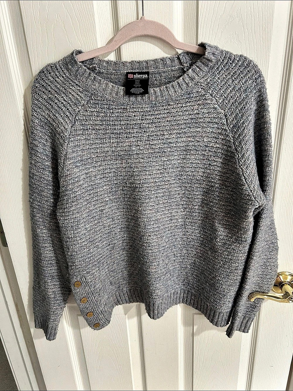 Sherpa Gray Knit Button-Detail Sweater Size Small